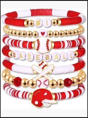 Baseball Bracelet Stack Game Day Charm Preppy Stretch Bracelets Sports Team